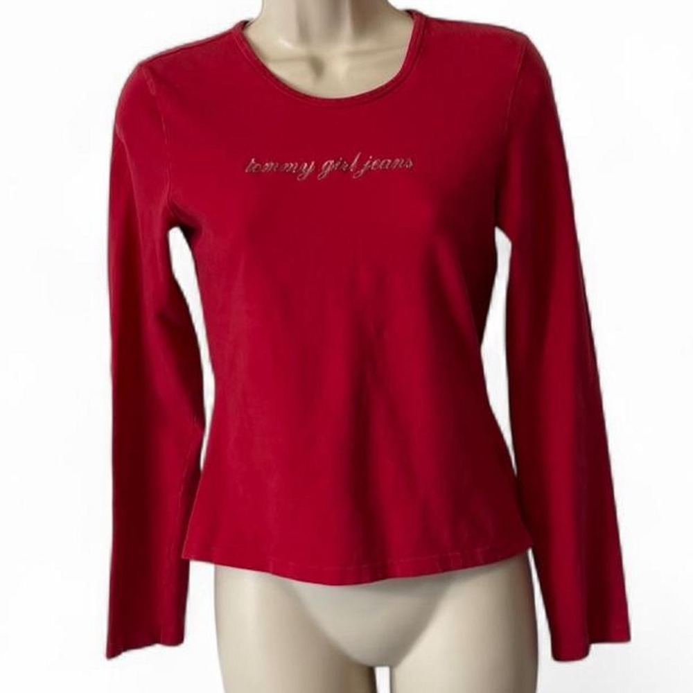 Vintage Y2K Tommy Jeans Red "Tommy Girl" Baby Tee, Women's Size M